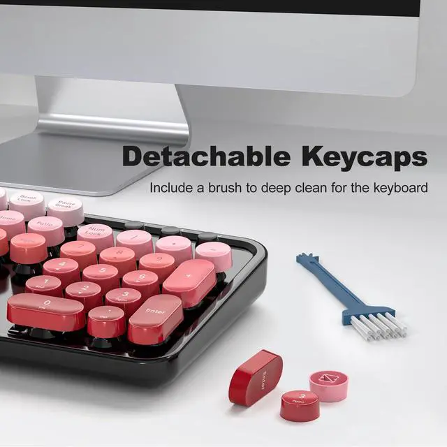 Alt view image 5 of 7 - Wireless Keyboard and Mouse Combo, Full Size 2.4G Plug and Play Typewriter Retro Round Computer Keyboard and Mouse Set for Windows, Computer, Desktop, PC, Notebook - (Black Red Gradient)