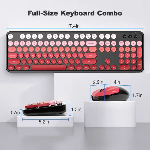 Alt view image 7 of 7 - Wireless Keyboard and Mouse Combo, Full Size 2.4G Plug and Play Typewriter Retro Round Computer Keyboard and Mouse Set for Windows, Computer, Desktop, PC, Notebook - (Black Red Gradient)