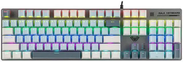 Main image of Aula S500 Wired Gaming Keyboard, 100% Full Size Mechanical Keyboard with Number Pad, 104 Keys, NKRO, RGB Backlits, Shine Through Keycaps, Ergonomic for PC E-Sports (Black&Blue, Blue Switch)