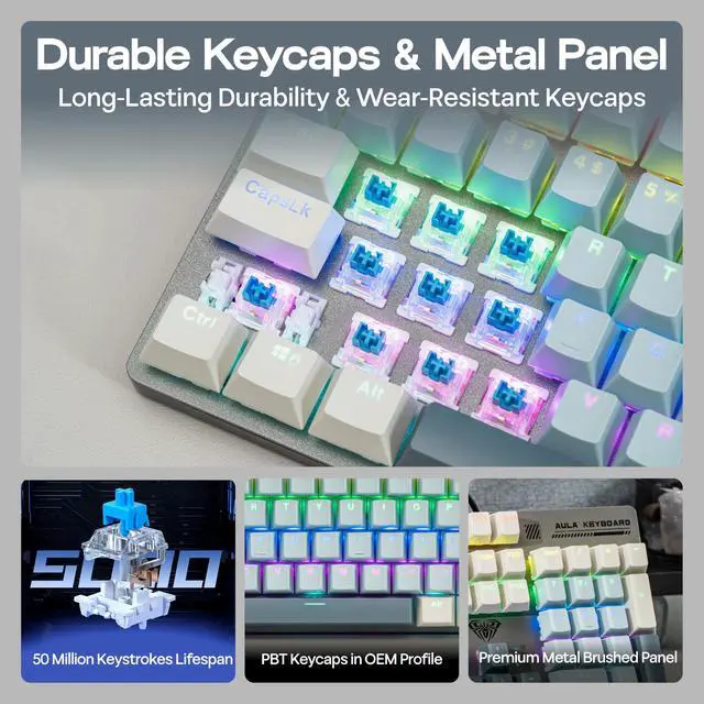Alt view image 7 of 7 - Aula S500 Wired Gaming Keyboard, 100% Full Size Mechanical Keyboard with Number Pad, 104 Keys, NKRO, RGB Backlits, Shine Through Keycaps, Ergonomic for PC E-Sports (Black&Blue, Blue Switch)