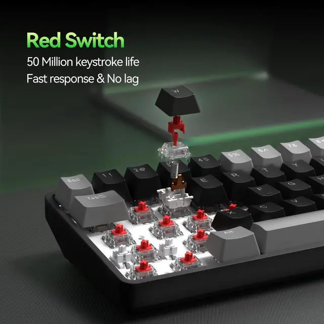 Alt view image 3 of 7 - T68 60% Wireless Gaming Mechanical , 68 Keys Tri-Mode Bluetooth/2.4GHz/USB-C, Red Switch, RGB Backlit, Compact Design, N-Key Rollover for PC, Mac, Windows - Black & Gray