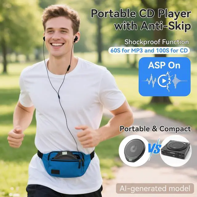 Alt view image 2 of 7 - Portable CD Player with Headphones KOVCDVI CD Player Portable for Car with Anti-Skip & Shockproof,CD Discman with LCD Display,AUX Cable and Earphone for Sport Home Outdoor