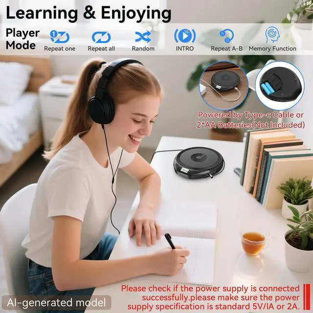 Alt view image 6 of 7 - Portable CD Player with Headphones KOVCDVI CD Player Portable for Car with Anti-Skip & Shockproof,CD Discman with LCD Display,AUX Cable and Earphone for Sport Home Outdoor