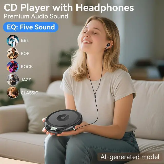 Alt view image 3 of 7 - Portable CD Player with Headphones KOVCDVI CD Player Portable for Car with Anti-Skip & Shockproof,CD Discman with LCD Display,AUX Cable and Earphone for Sport Home Outdoor