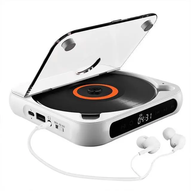 Main image of Portable CD Player with Bluetooth 5.3 Transmitter, 2000mAh Rechargeable, Built-in HiFi Dual Speakers, Supports CD/USB/AUX, LCD Display, Headphones Included for Home/Car (White)