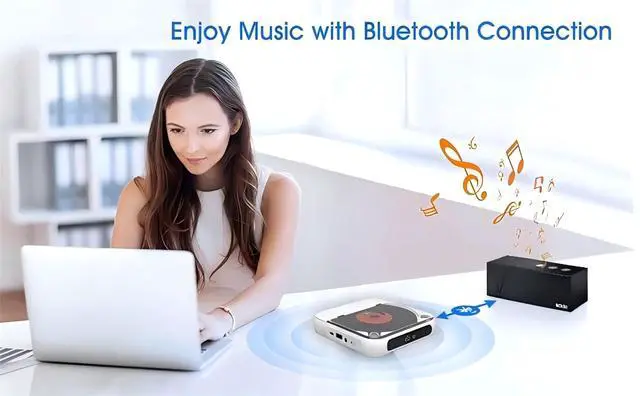 Alt view image 7 of 7 - Portable CD Player with Bluetooth 5.3 Transmitter, 2000mAh Rechargeable, Built-in HiFi Dual Speakers, Supports CD/USB/AUX, LCD Display, Headphones Included for Home/Car (White)