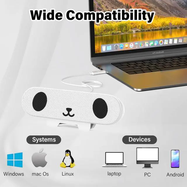 Alt view image 5 of 7 - Computer Speakers for Desktop Monitor,Single Speakers for Desktop PC,Laptop Speaker with Loud Sound,Volume Control Easily Clamps to Monitors(USB-C to USB Adapter Included) (White)