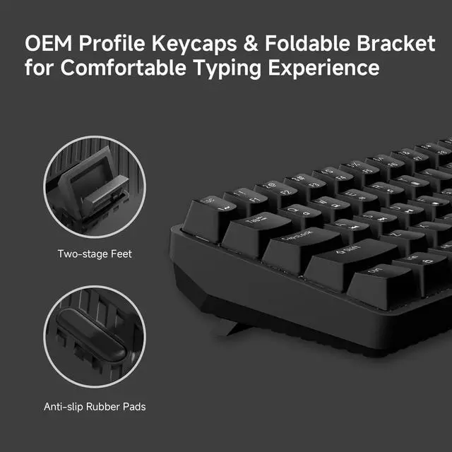 Alt view image 5 of 6 - Red Linear Switch, LED Backlight, Anti-Ghosting, Detachable USB-C, Double-Shot Keycaps, 61 Keys, Wired, Black