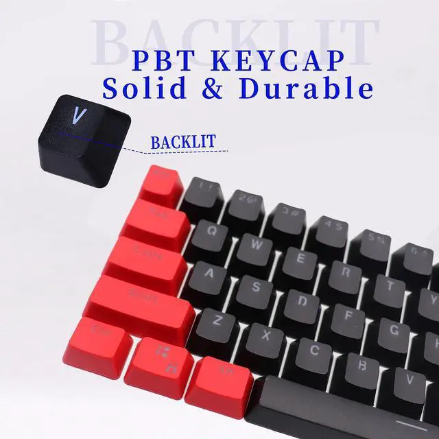 Alt view image 3 of 7 - GTSP Red and Black Keycaps 60% Percent PBT Key Cap Set with 6.25U Space Key for Cherry MX Gateron Kailh Switches Gaming Keyboard (Only keycaps)