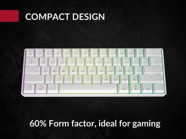 Alt view image 7 of 7 - Mechanical Gaming Keyboard - 61 Keys Multi Color RGB Illuminated LED Backlit Wired Programmable for PC/Mac Gamer (Gateron Mechanical Black, White)