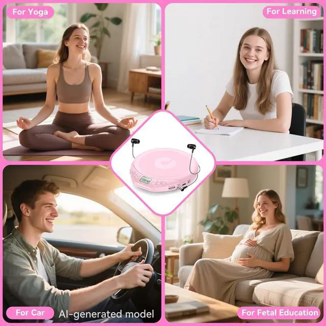 Alt view image 5 of 7 - Portable CD Player with Earphones,CD Discman for Car Home with Anti-Skip Shockproof Protection,Personal CD Music Player with LCD Display Support PROG Memory Function