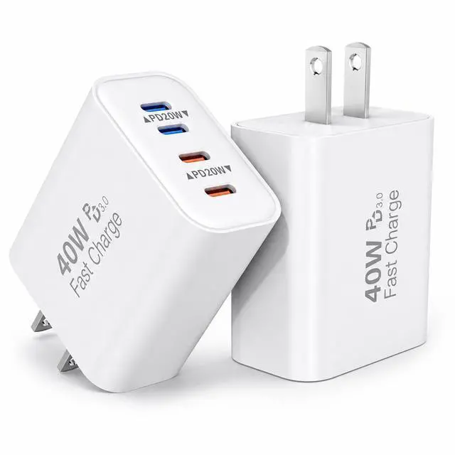Main image of 40W USB C Charger Block, 2Pack 4-Port USB C Wall Fast Charging Blocks Plug, PD3.0 Multiport Type-C Power Adapter iPhone Charger Brick Box for iPhone 17/Air/16/15/14/13/12 Pro Max, iPad, Samsung & More