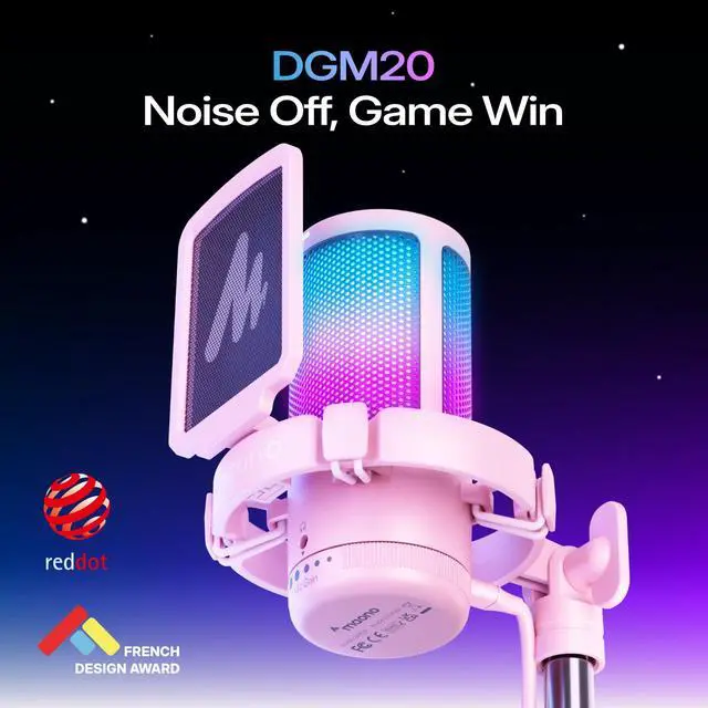Alt view image 2 of 7 - USB Gaming Microphone for PC, Noise Cancellation Condenser Mic with Mute, Gain, Monitoring, RGB Boom Mic for Streaming, Podcast, Twitch, Discord, Computer, PS4, PS5, Mac, GamerWave DGM20S,Pink