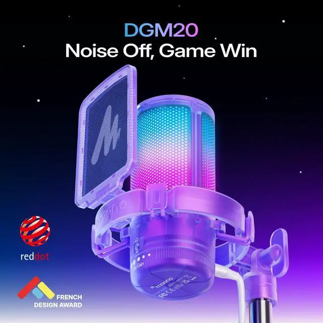 Alt view image 2 of 7 - USB Gaming Microphone for PC, Noise Cancellation Condenser Mic with Mute, Gain, Monitoring, RGB Boom Mic for Streaming, Podcast, Twitch, Discord, Computer, PS4/PS5, Mac, GamerWave DGM20S,Purple