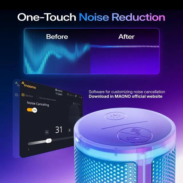 Alt view image 3 of 7 - USB Gaming Microphone for PC, Noise Cancellation Condenser Mic with Mute, Gain, Monitoring, RGB Boom Mic for Streaming, Podcast, Twitch, Discord, Computer, PS4/PS5, Mac, GamerWave DGM20S,Purple