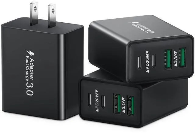 Main image of 3-Pack USB C Wall Charger Block, 40W Fast USB C Charging Block, 4-Port Dual PD Power Adapter+QC Wall Plug Cube Multiple Type C Charger Block for iPhone 16 15 14 13 12 11 Pro Max, Samsung, iPad
