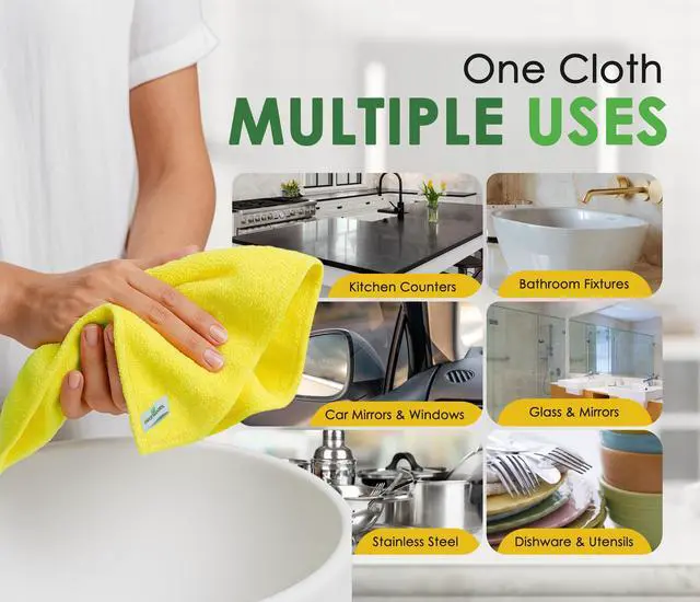 Alt view image 4 of 7 - Microfiber Cleaning Cloths 16"x16" - Ultra Absorbent Cleaning Rags for Housekeeping - Reusable Microfiber Towels in Yellow and Green - Detailing Supplies for Kitchen Car Windows 10 Pack