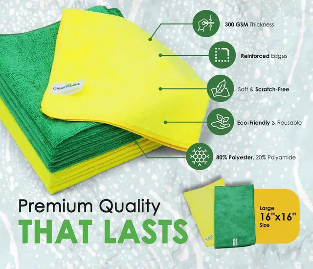 Alt view image 5 of 7 - Microfiber Cleaning Cloths 16"x16" - Ultra Absorbent Cleaning Rags for Housekeeping - Reusable Microfiber Towels in Yellow and Green - Detailing Supplies for Kitchen Car Windows 10 Pack