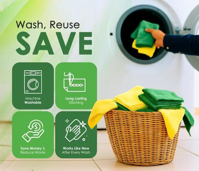 Alt view image 7 of 7 - Microfiber Cleaning Cloths 16"x16" - Ultra Absorbent Cleaning Rags for Housekeeping - Reusable Microfiber Towels in Yellow and Green - Detailing Supplies for Kitchen Car Windows 10 Pack