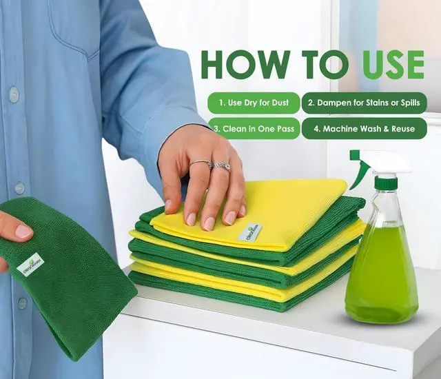 Alt view image 6 of 7 - Microfiber Cleaning Cloths 16"x16" - Ultra Absorbent Cleaning Rags for Housekeeping - Reusable Microfiber Towels in Yellow and Green - Detailing Supplies for Kitchen Car Windows 10 Pack