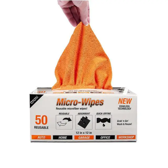Alt view image 2 of 6 - 200GSM Microfiber Cleaning and Drying Cloths with Dispenser Box, Reusable, Streak-Free, Scratch-Free, Ultra Absorbent, Edgeless for All Surface Types, 12x12in, 50-Pack, Orange