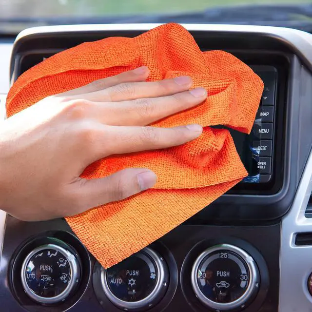 Alt view image 3 of 6 - 200GSM Microfiber Cleaning and Drying Cloths with Dispenser Box, Reusable, Streak-Free, Scratch-Free, Ultra Absorbent, Edgeless for All Surface Types, 12x12in, 50-Pack, Orange