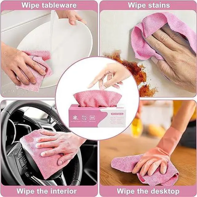 Alt view image 5 of 6 - Microfiber Cleaning Cloths, Reusable Cleaning Towels in Box, Microfiber Lint Free Multi-Purpose Towel, Pink, 7.9''x7.9'' (20 Pieces)