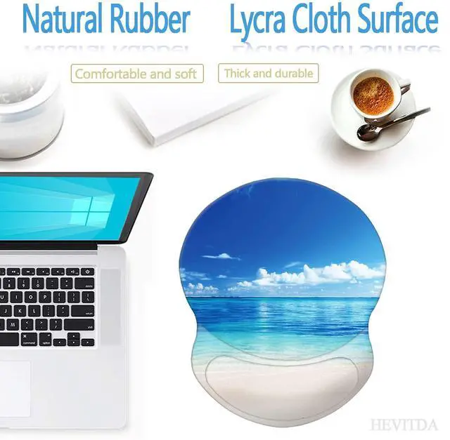 Alt view image 4 of 6 - Mouse Pad, Ergonomic Mouse Pad with Wrist Support, Pain Relief Comfort Wrist Rest Pad with Non-Slip PU Base for Gaming, Home, Office & Travel, Summer Beach