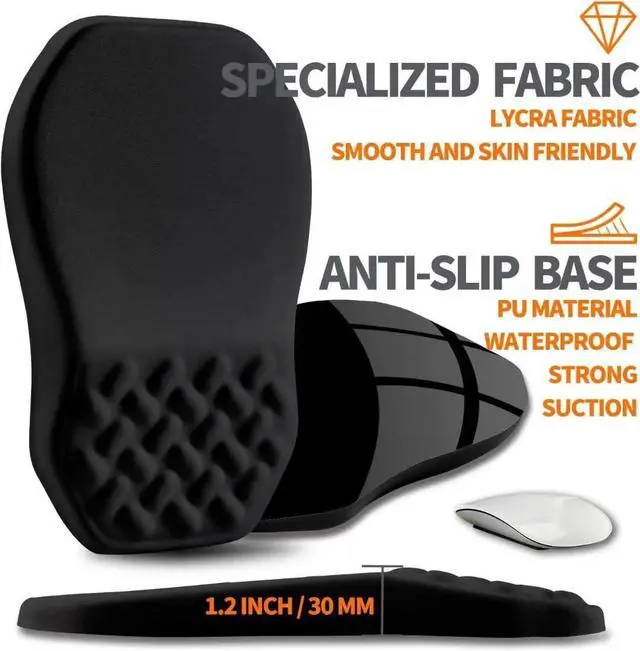 Alt view image 2 of 6 - Ergonomic Wrist Rest Mouse Pad - Memory Foam Massage Cushion, Anti-Slip PU Bottom, Relieves Carpal Tunnel Pain - for Gaming, Office, Home (Black)