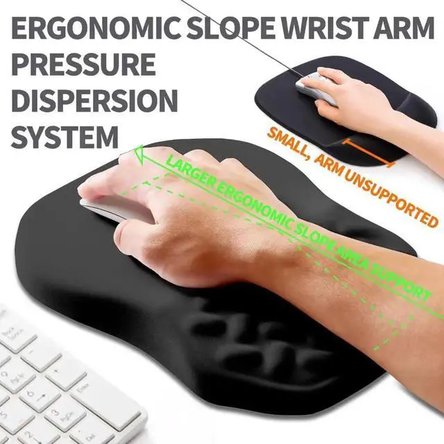 Alt view image 6 of 6 - Ergonomic Wrist Rest Mouse Pad - Memory Foam Massage Cushion, Anti-Slip PU Bottom, Relieves Carpal Tunnel Pain - for Gaming, Office, Home (Black)