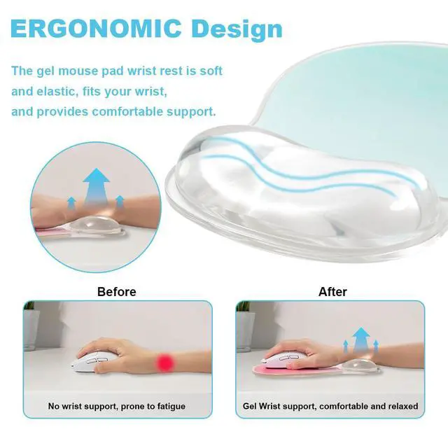 Alt view image 3 of 7 - Gel Mouse Pad with Wrist Rest, Ergonomic Clear Mousepad Support, Cooling Pain Relief Mousepad with Non-Slip PU Base for Computer/Office/Home (Gradient Green)