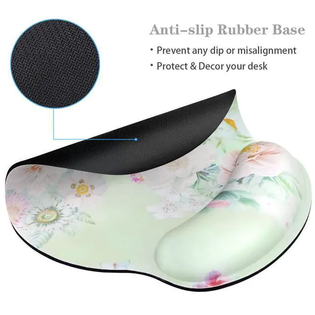 Alt view image 5 of 6 - Floral Ergonomic Mouse Pad with Wrist Support, Cute Premium-Textured Mouse Mat for Wireless Mouse, Non-Slip Rubber Base, Comfortable Desk Accessories for Laptop, Office, Home, Game, Green