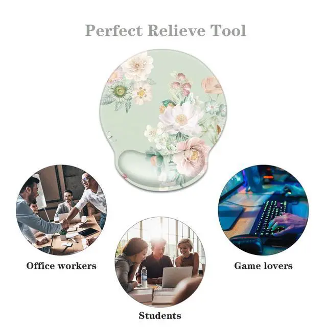 Alt view image 6 of 6 - Floral Ergonomic Mouse Pad with Wrist Support, Cute Premium-Textured Mouse Mat for Wireless Mouse, Non-Slip Rubber Base, Comfortable Desk Accessories for Laptop, Office, Home, Game, Green