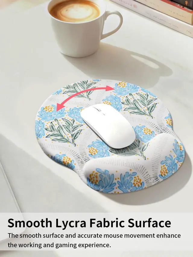 Alt view image 3 of 7 - Blue Noble Leaves & Floral Mouse Pad with Gel Wrist Support Mouse Pad,Ergonomic Aesthetic,Comfortable Mousepad for Office Game Work Computer,Pain Relief Mousepad with Non-Slip Silicone Base
