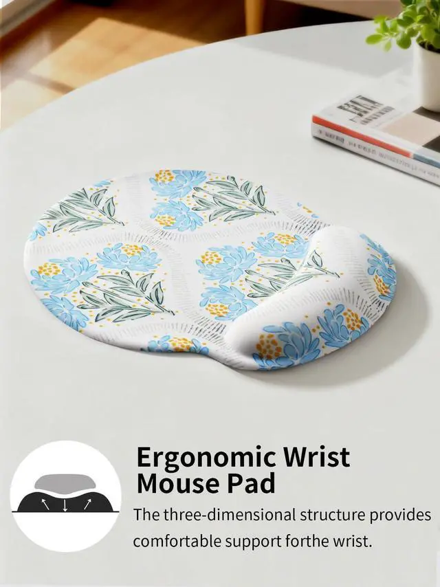 Alt view image 4 of 7 - Blue Noble Leaves & Floral Mouse Pad with Gel Wrist Support Mouse Pad,Ergonomic Aesthetic,Comfortable Mousepad for Office Game Work Computer,Pain Relief Mousepad with Non-Slip Silicone Base