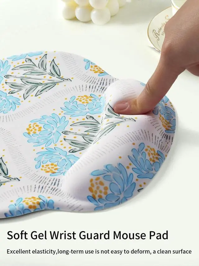 Alt view image 6 of 7 - Blue Noble Leaves & Floral Mouse Pad with Gel Wrist Support Mouse Pad,Ergonomic Aesthetic,Comfortable Mousepad for Office Game Work Computer,Pain Relief Mousepad with Non-Slip Silicone Base