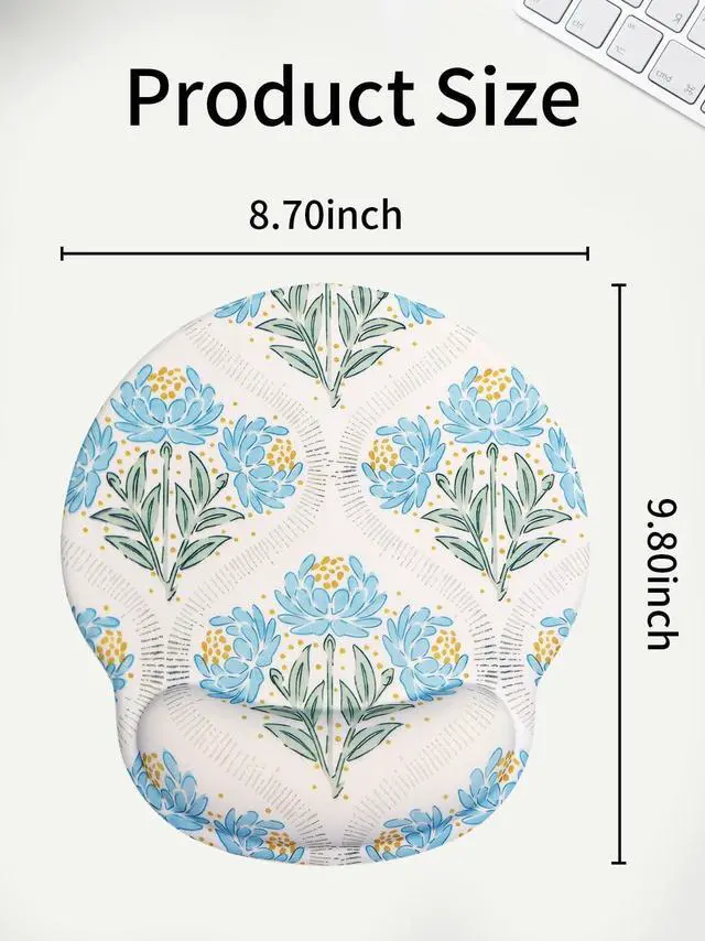 Alt view image 7 of 7 - Blue Noble Leaves & Floral Mouse Pad with Gel Wrist Support Mouse Pad,Ergonomic Aesthetic,Comfortable Mousepad for Office Game Work Computer,Pain Relief Mousepad with Non-Slip Silicone Base