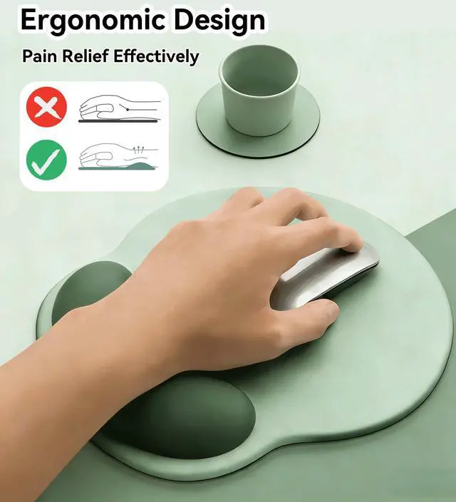 Alt view image 4 of 6 - Ergonomic Mouse Pad with Wrist Rest,Mousepad with Wrist Support - Cute Gel Portable Mouse Pads for Desk Laptop,Computer,Office & Home Decor-(Green)