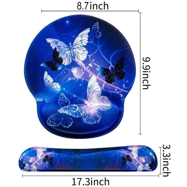 Alt view image 2 of 7 - Keyboard Wrist Rest and Mouse Pad with Wrist Support, Memory Foam Set for Gaming and Office, Comfortable & Lightweight for Easy Typing & Pain Relief (White Butterflies)