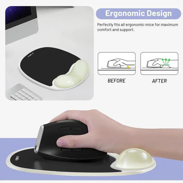 Alt view image 3 of 7 - Glow in the Dark Ergonomic Mouse Pad for Vertical Mouse, Silicone Wrist Rest Pad with Wrist Support for Computer and Office Desk(Black)