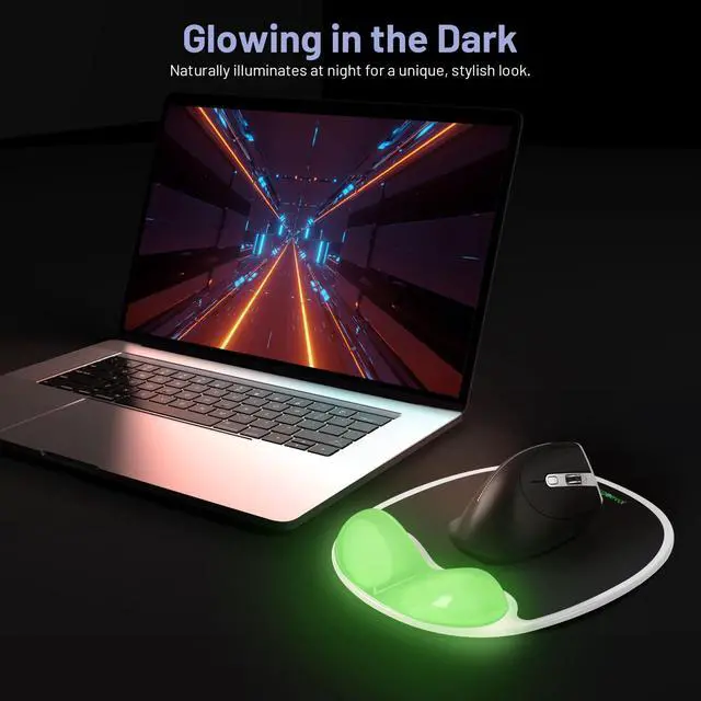 Alt view image 5 of 7 - Glow in the Dark Ergonomic Mouse Pad for Vertical Mouse, Silicone Wrist Rest Pad with Wrist Support for Computer and Office Desk(Black)