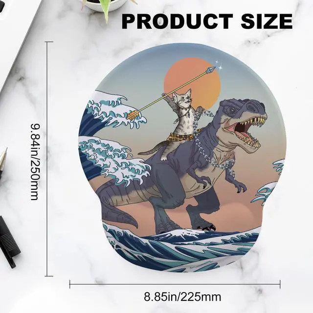 Alt view image 4 of 7 - Cat and Dinosaur Mouse Pad with Gel Wrist Support, Smooth Surface Ergonomic Mouse pad, Non-Slip Pain Relief Desk Mat for Gaming, Work & Office Desktop