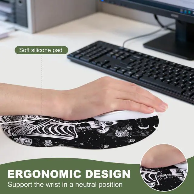 Alt view image 6 of 7 - Cat and Dinosaur Mouse Pad with Gel Wrist Support, Smooth Surface Ergonomic Mouse pad, Non-Slip Pain Relief Desk Mat for Gaming, Work & Office Desktop