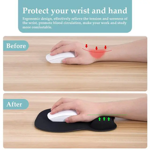Alt view image 6 of 7 - Ergonomic Mouse Pad with Wrist Support, Mousepad with Memory Foam Wrist Rest and Non-Slip Base for Computer, Cafe, Home & Office, 9.64 x 8.26 in Office Desk Accessories