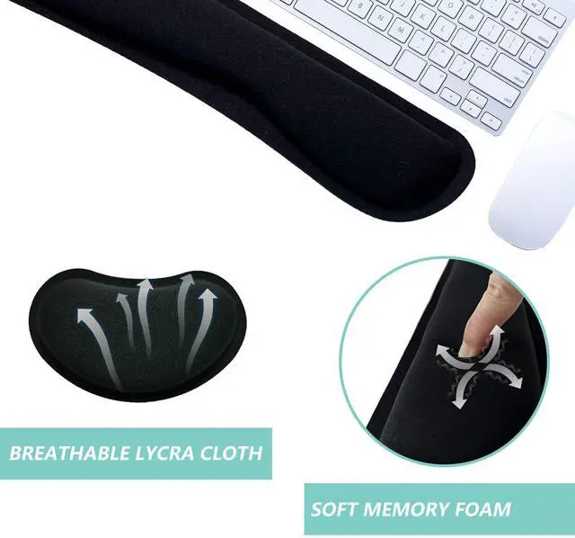 Alt view image 3 of 7 - Keyboard Wrist Rest Mouse Wrist Support Set, Memory Foam Wrist Rest Pad for Computer Laptop Keyboard Mouse, Ergonomic Wrist Cushion Support for Typing Pain Relief, Gaming Home Office, Black