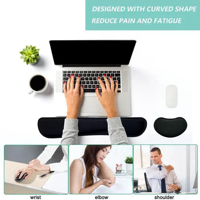 Alt view image 5 of 7 - Keyboard Wrist Rest Mouse Wrist Support Set, Memory Foam Wrist Rest Pad for Computer Laptop Keyboard Mouse, Ergonomic Wrist Cushion Support for Typing Pain Relief, Gaming Home Office, Black