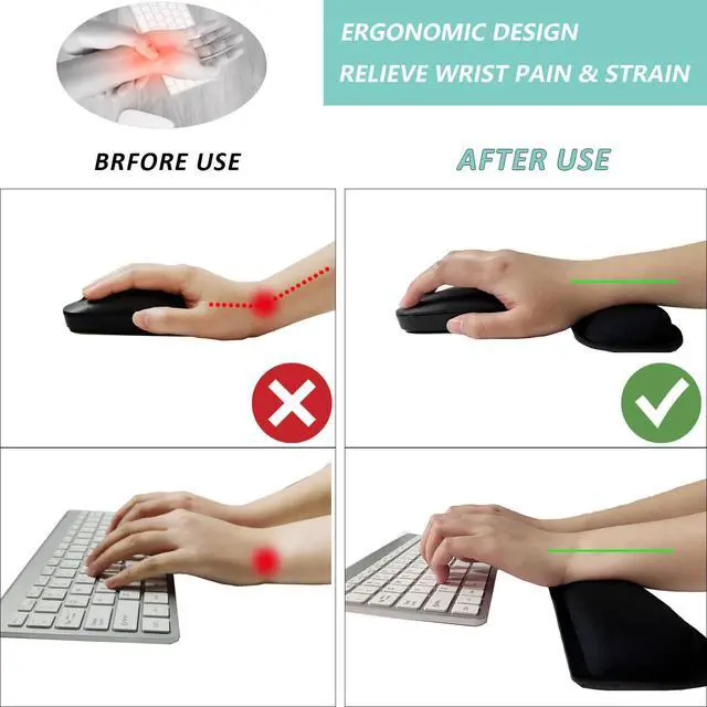 Alt view image 2 of 7 - Keyboard Wrist Rest Mouse Wrist Support Set, Memory Foam Wrist Rest Pad for Computer Laptop Keyboard Mouse, Ergonomic Wrist Cushion Support for Typing Pain Relief, Gaming Home Office, Black