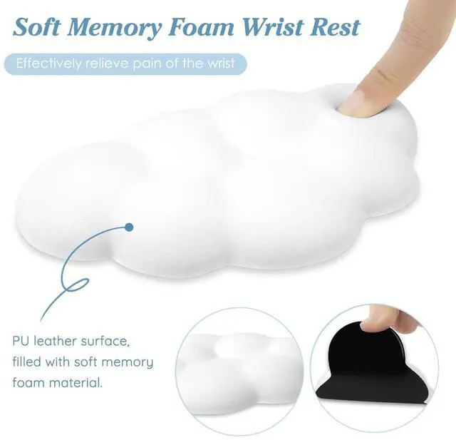 Alt view image 6 of 7 - Cloud Wrist Rest Cushion for Mouse Ergonomic Soft PU Leather Memory Foam Wrist Pain Relief Mouse Wrist Support Pad with Anti-Skid Base for Office School Home Laptop & Computer Mouse (White)