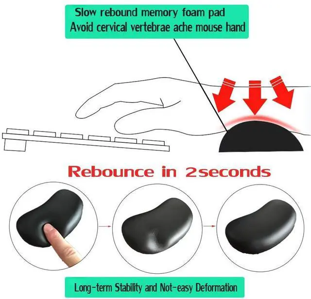 Alt view image 4 of 7 - Ergonomic Memory Foam Wrist Pad Anti-Skid Mouse Pad Mousepad Support Wrist Rest Mat Office Healthy for PC Computer Laptop Desktop (Deep Black)