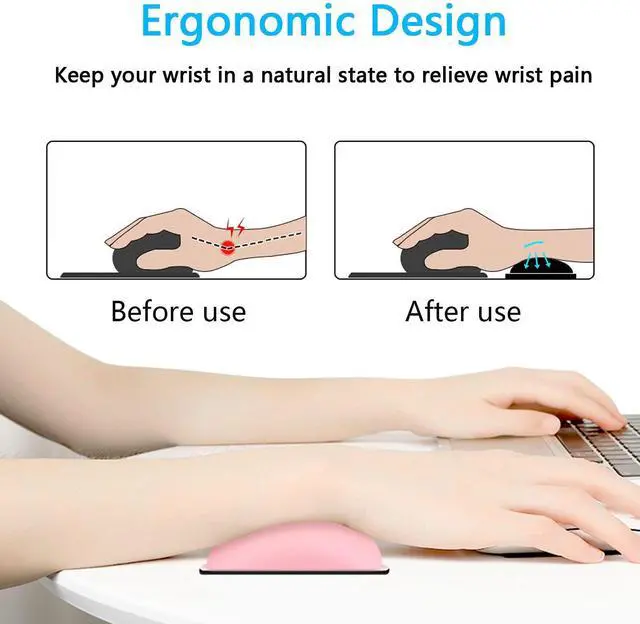 Alt view image 2 of 7 - Mouse Wrist Rest, Ergonomic Memory Foam Mouse Wrist for Computer Desk Mats Support, PU Leather Hand Rest Pad Cushion for Gaming, Laptop, Men, Women, Pain Relief & Easy Typing, Pink